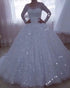 Sparkly 2019 Wedding Dresses with Sheer Sleeves Modest O-Neck Bridal Ball Gowns Fashion